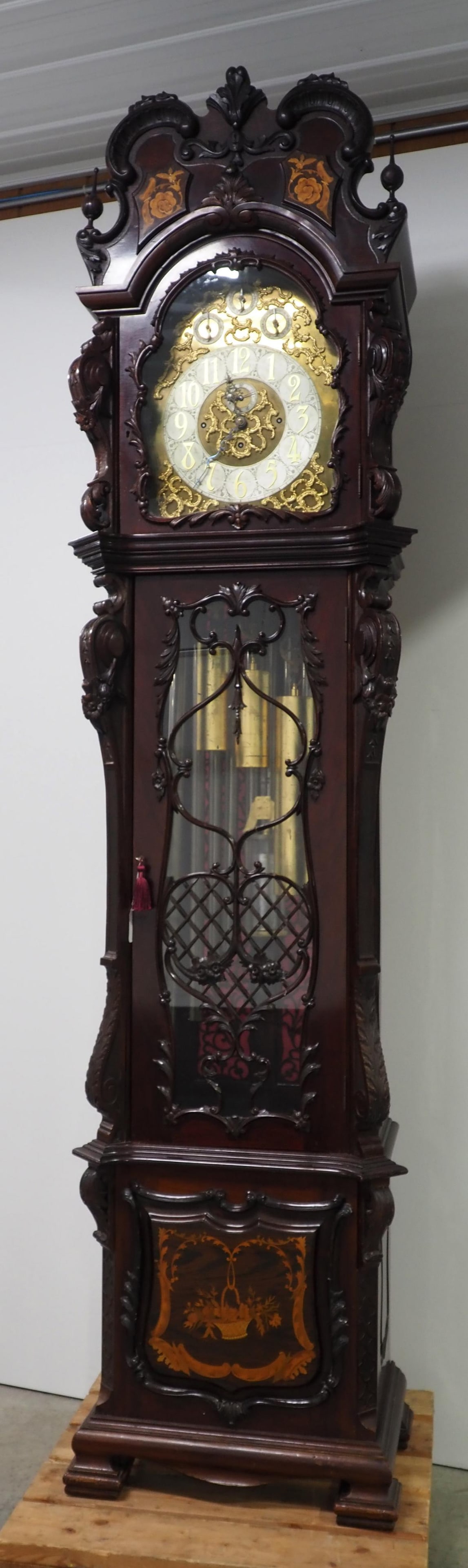 J.J. Elliott Fine Carved Mahogany 9-Tube Tall Case Grandfather Clock c.1890 - 3