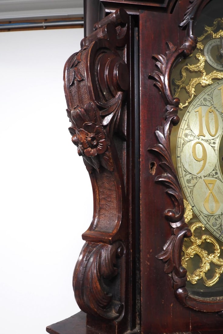 J.J. Elliott Fine Carved Mahogany 9-Tube Tall Case Grandfather Clock c.1890 - 5