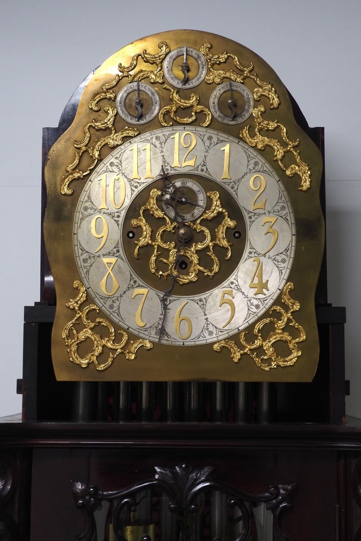 J.J. Elliott Fine Carved Mahogany 9-Tube Tall Case Grandfather Clock c.1890 - 9