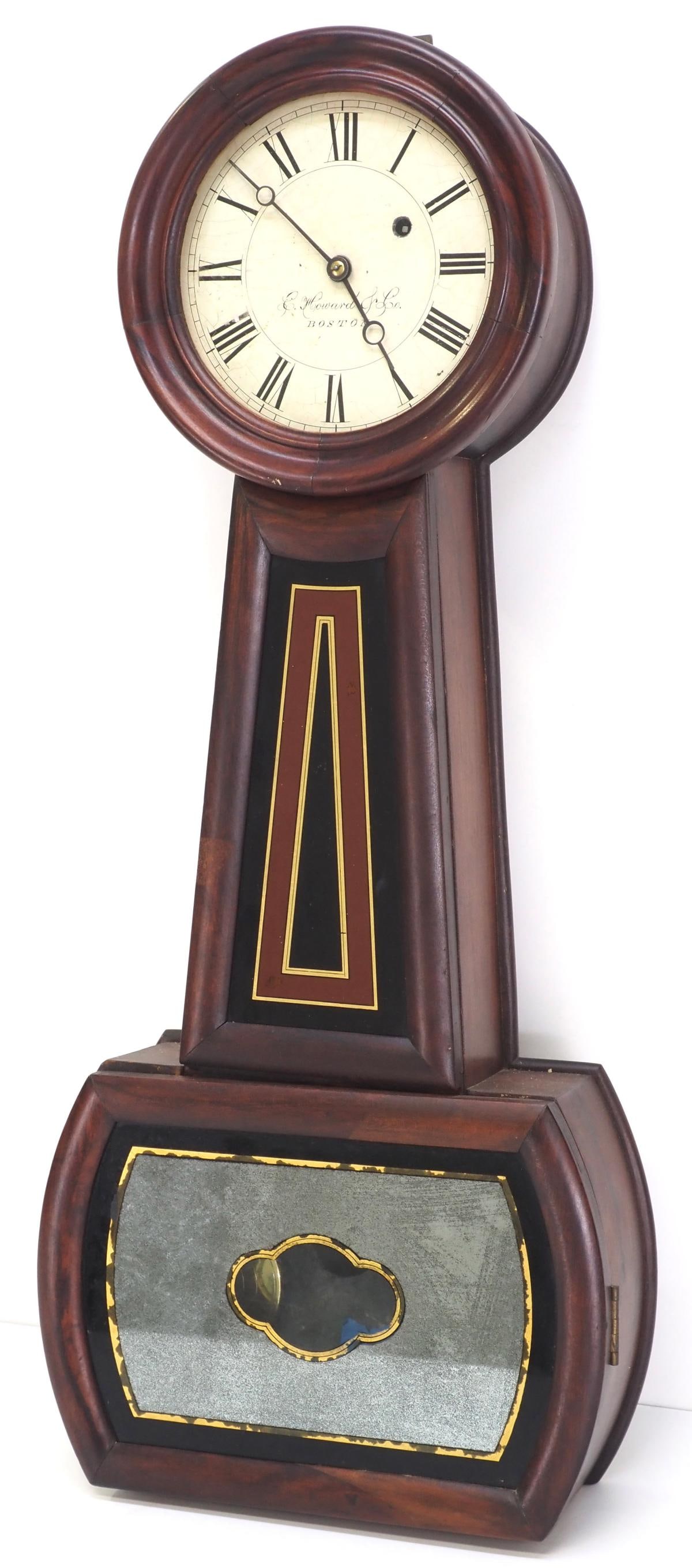 E. Howard Model No.5 29' Banjo 8-Day Weight Driven Wall Clock: E. Howard Model No.5 29" Banjo 8-Day Weight Driven Wall Clock with Cherry case and reverse painted glass doors Condition NOTICE! VERY IMPORTANT! Chupp Auctions is pleased to issue an opinio
