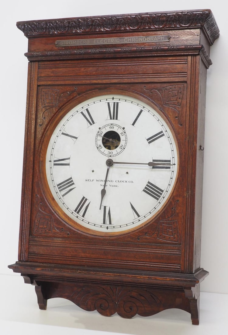 Pencil Carved Quartersawn Oak Self-Winding Wall Clock (1 of 5)