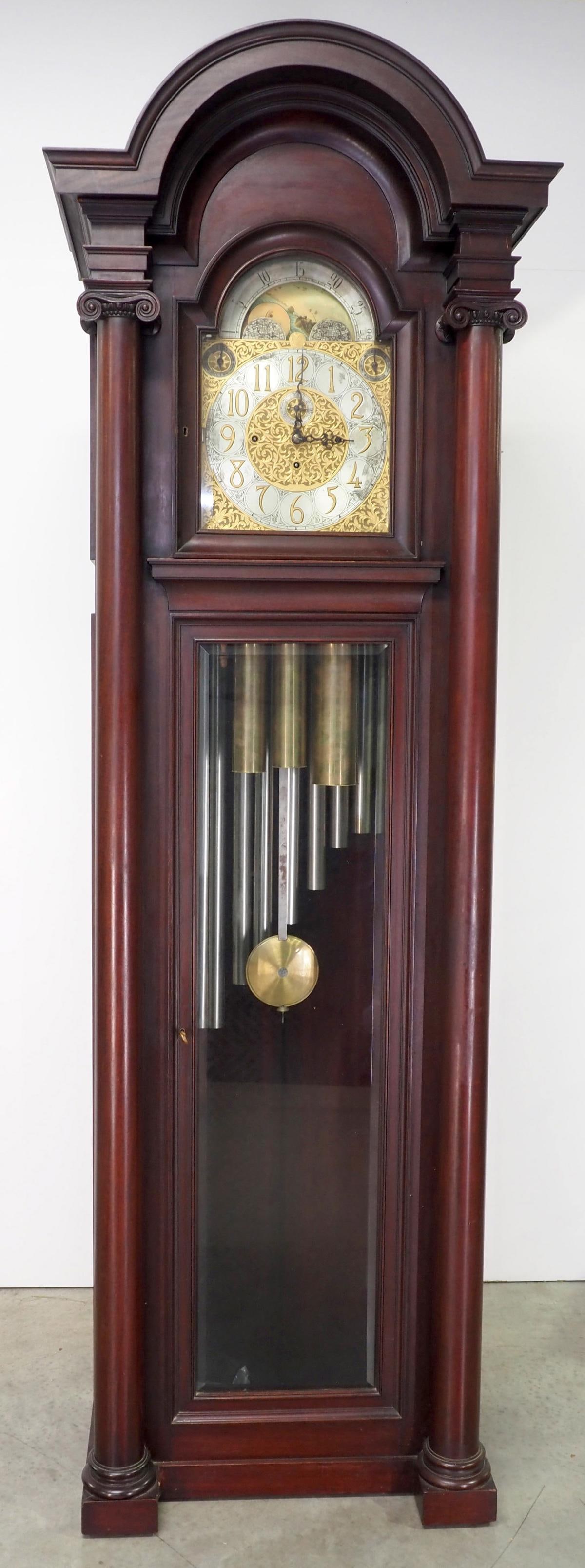 Classical Herschede Architectural Mahogany 9-Tube Tall Case Grandfather Clock (1 of 14)