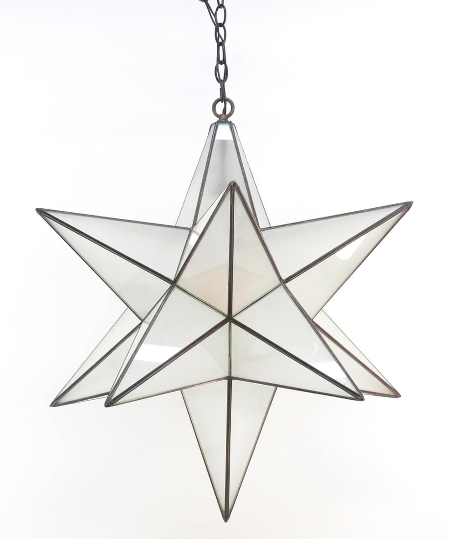 Frosted Glass Moravian Star Pendant Light: Frosted Glass Moravian Star Pendant Light Condition NOTICE! VERY IMPORTANT! Chupp Auctions is pleased to issue an opinion on any lot; the absence of a condition report does not indicate that a lot is 