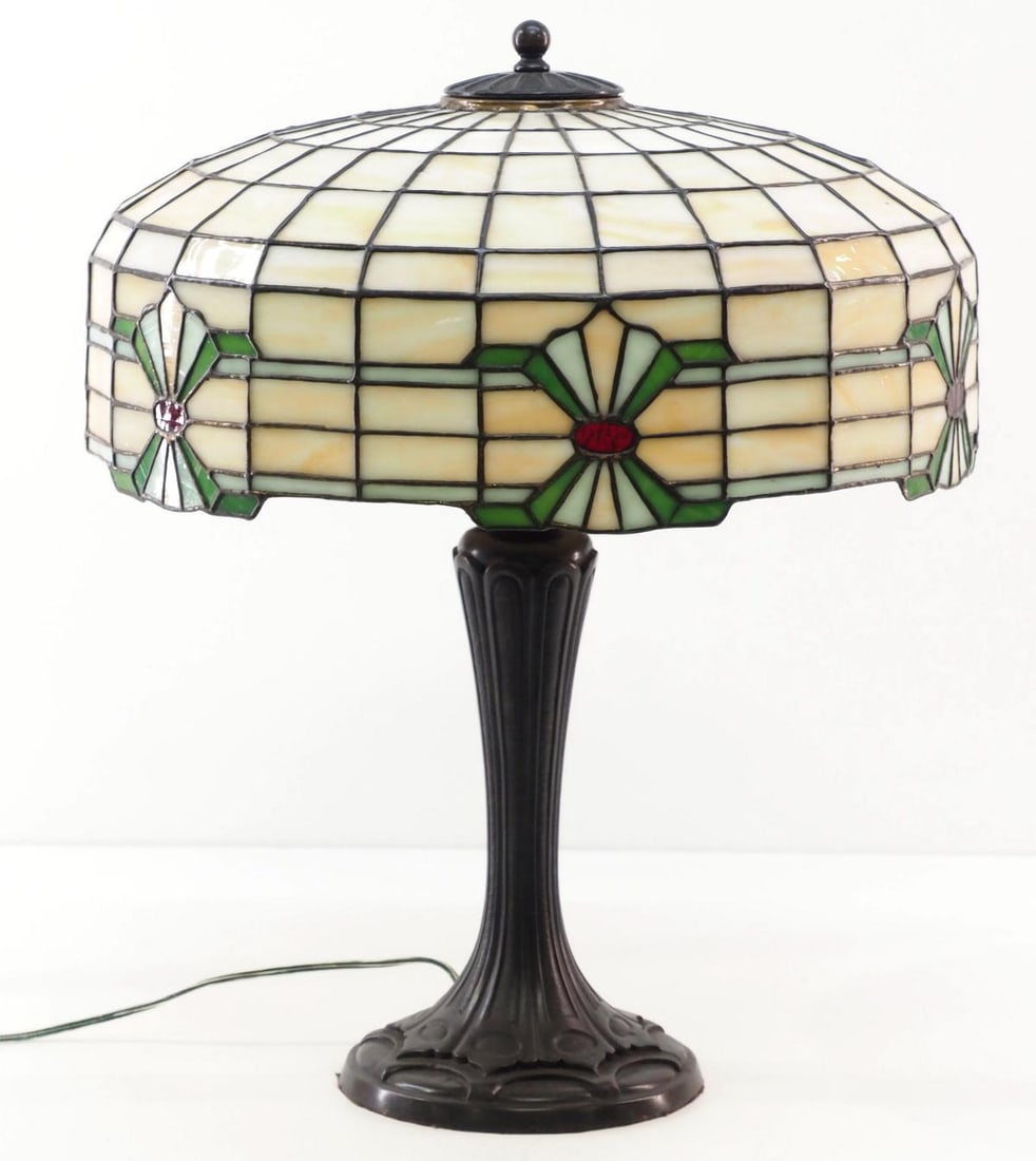 Lamb Brothers Leaded Glass Table Lamp: Lamb Brothers Leaded Glass Table Lamp, 1915 Condition NOTICE! VERY IMPORTANT! Chupp Auctions is pleased to issue an opinion on any lot; the absence of a condition report does not indicate that a lot i