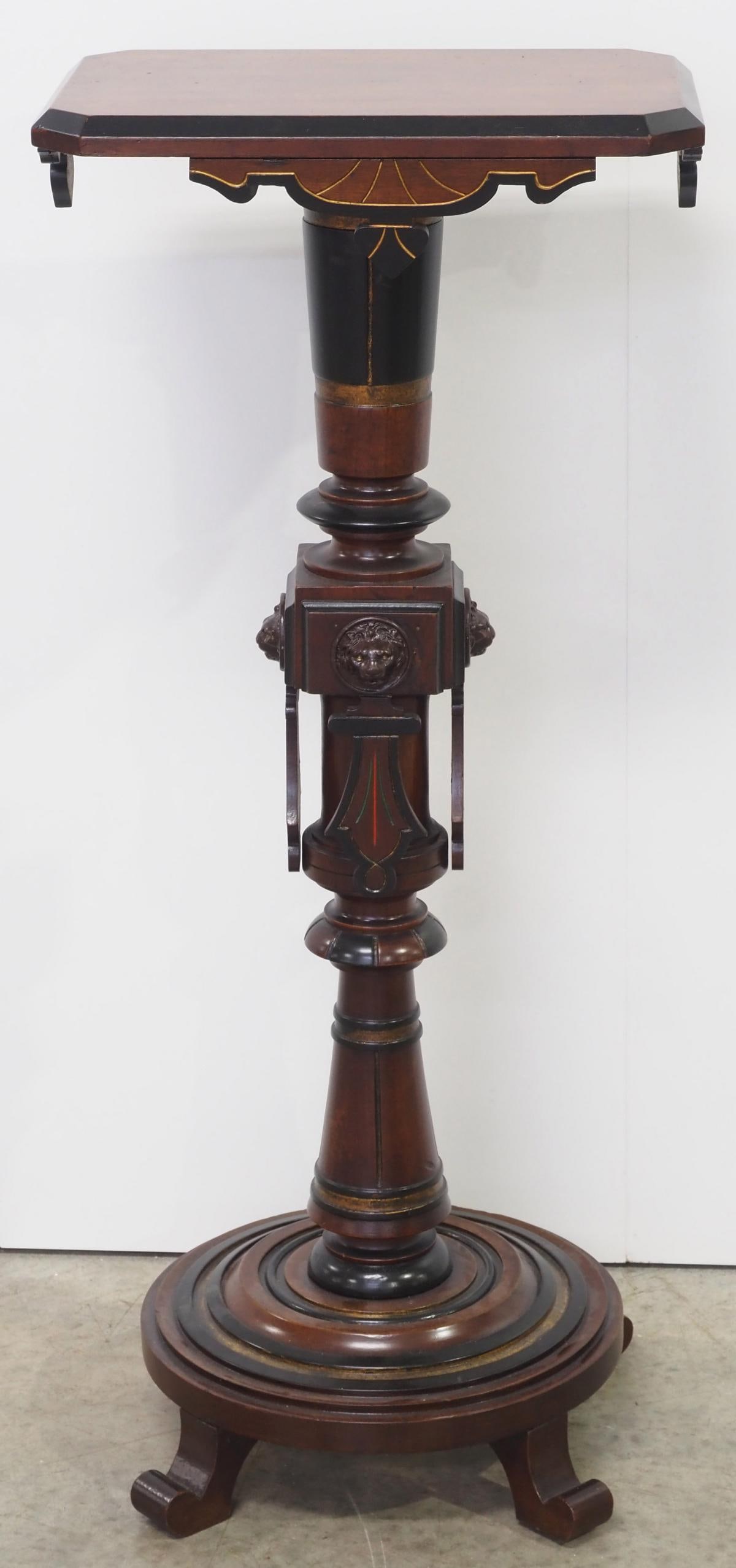 Eastlake Walnut Pedestal Stand with Gilded Accents: Eastlake Walnut Pedestal Stand with Gilded Accents Condition NOTICE! VERY IMPORTANT! Chupp Auctions is pleased to issue an opinion on any lot; the absence of a condition report does not indicate that 