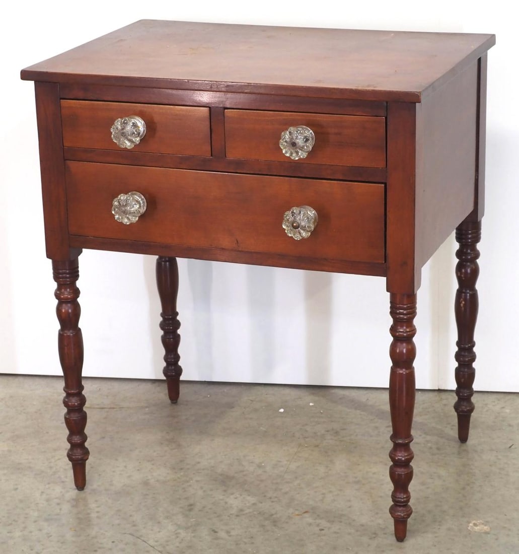 19th Century Turned Leg Cherry 3-Drawer Stand (1 of 4)