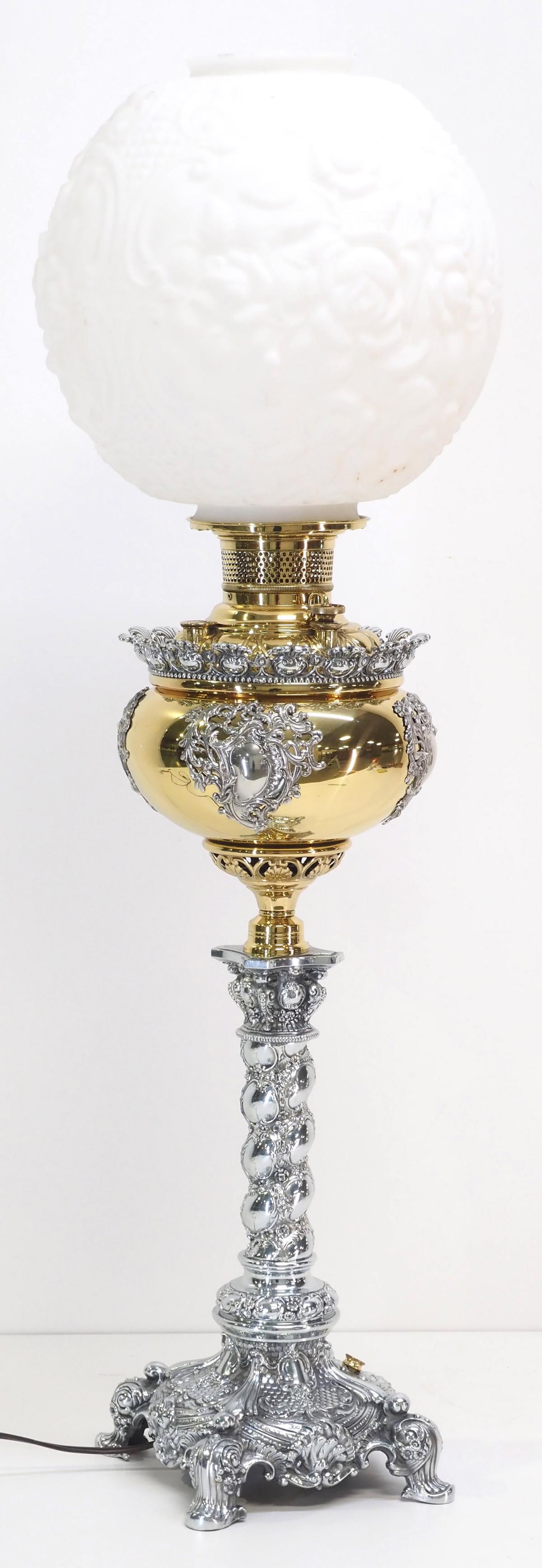 Polished Brass & Nickel 2-Tone Victorian-Style Banquet Lamp (1 of 8)