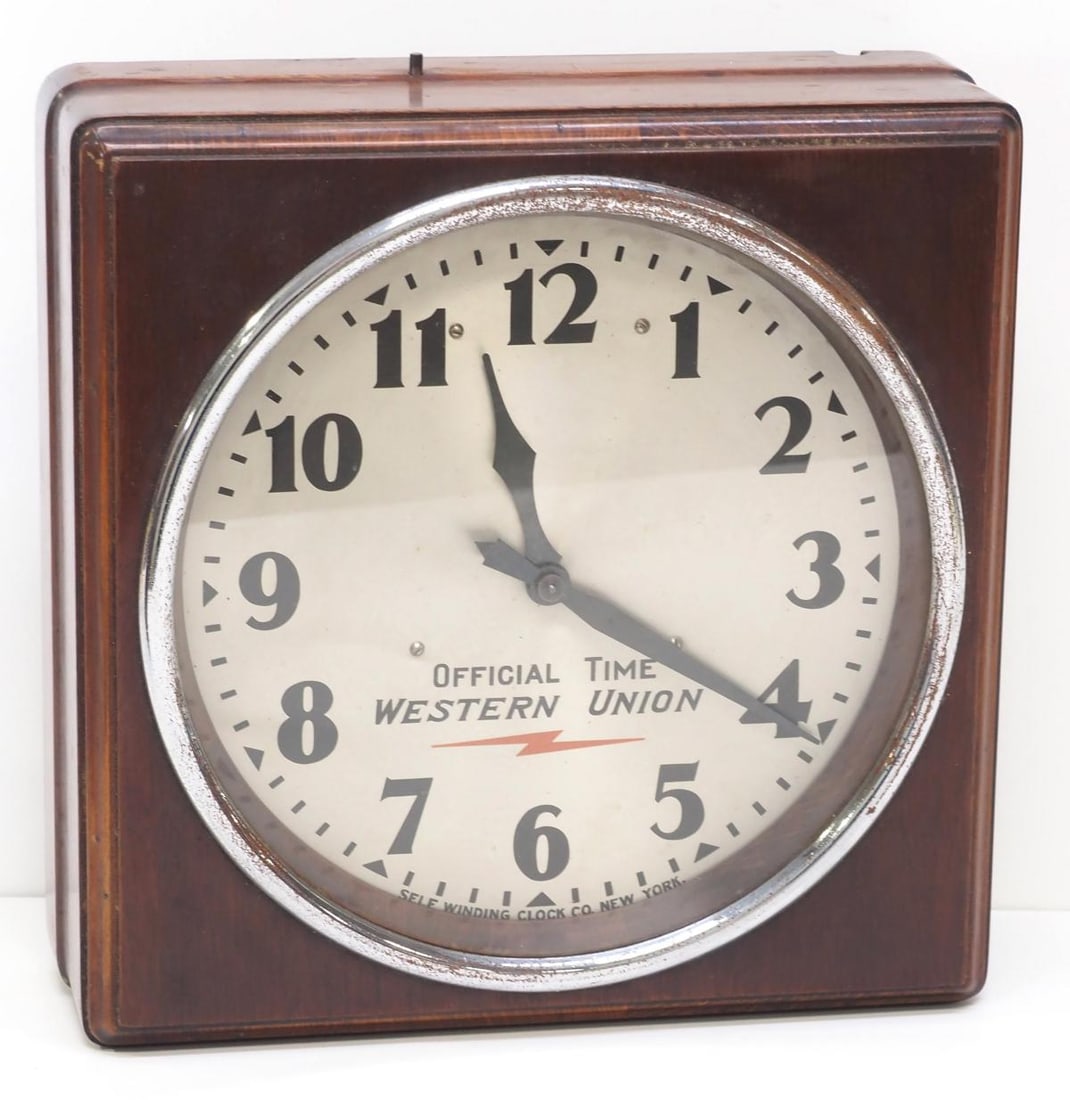 Self-Winding Official Western Union Mahogany Cased Wall Clock (1 of 2)
