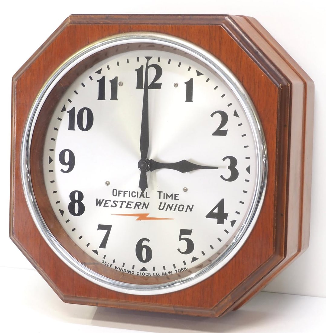 'Official Time' Western Union Octagon Wood Cased Secondary Wall Clock (1 of 2)