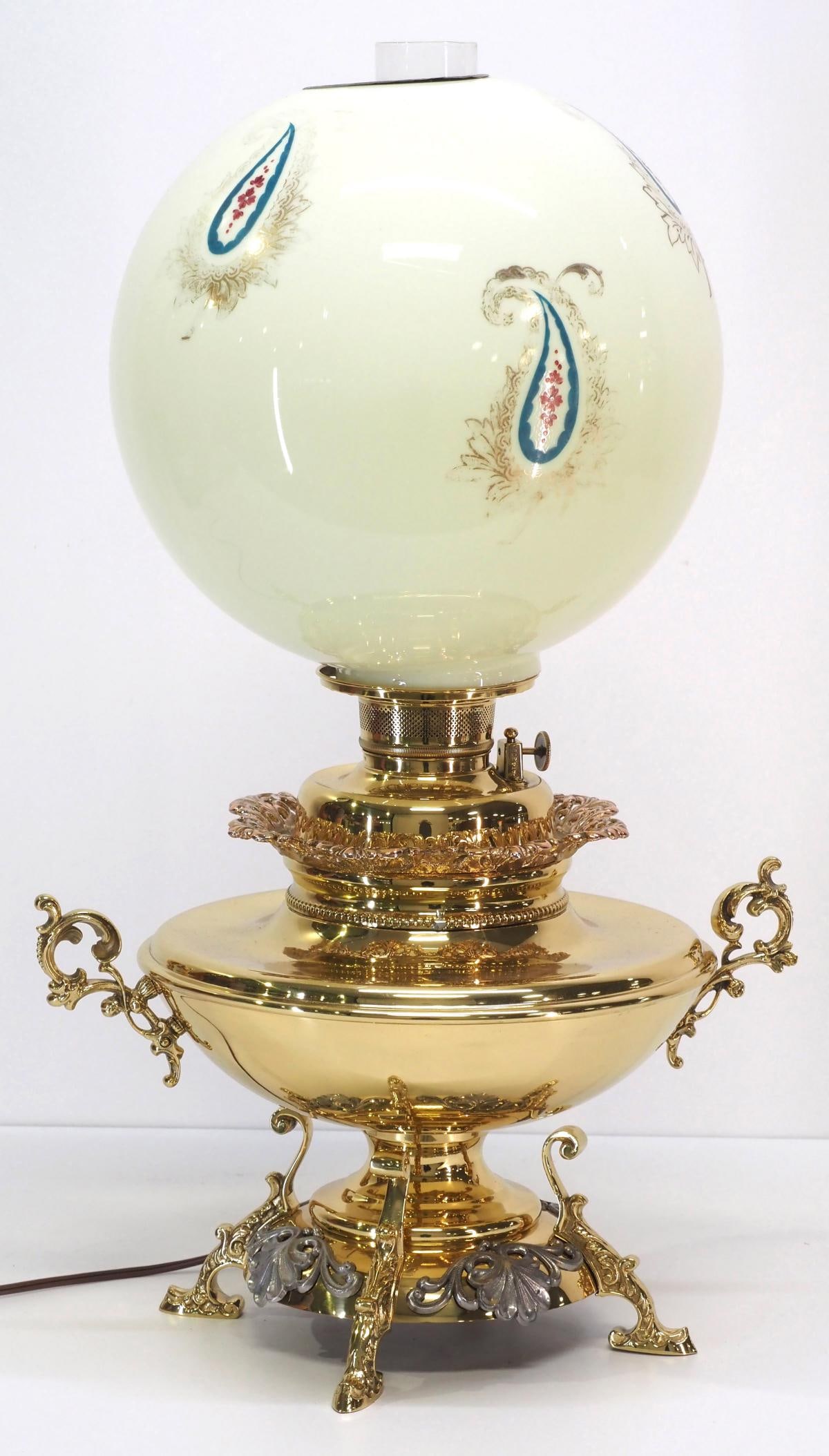 Double Handled Parlor Lamp with Hand Painted Ball Shade (1 of 5)