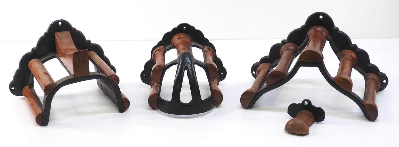 (4) Wood & cast iron, wall-mount harness racks (1 of 2)