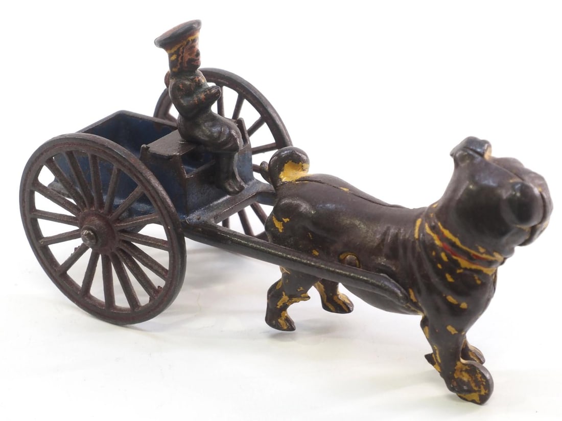Cast iron Buster Brown dog, cart & driver toy (1 of 4)
