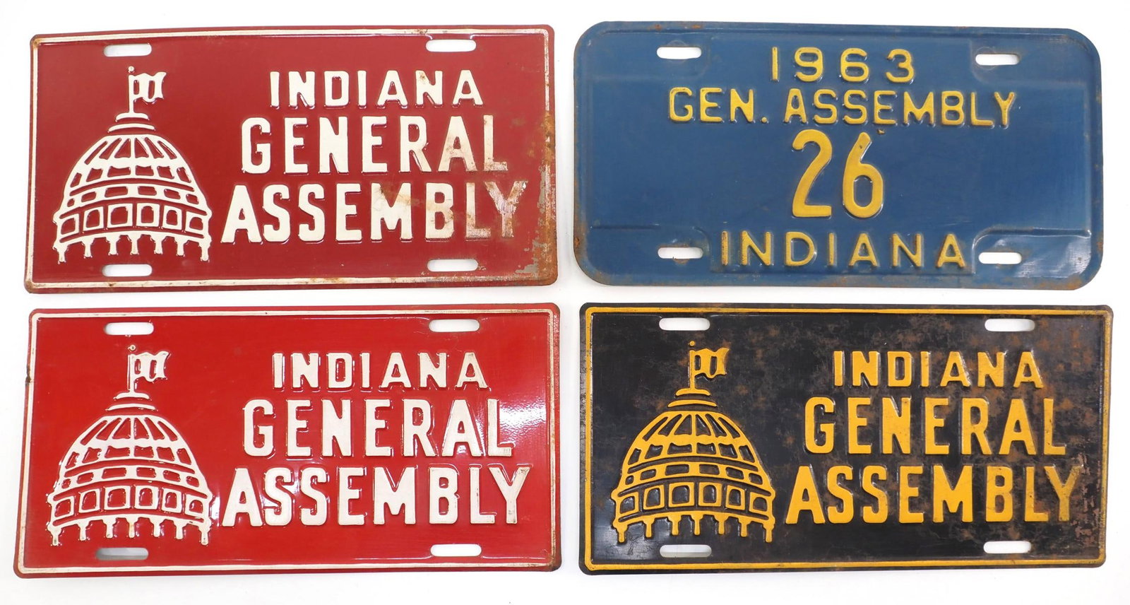 (4) Indiana General Assembly license plates: (4) Indiana General Assembly license plates, one dated 1963