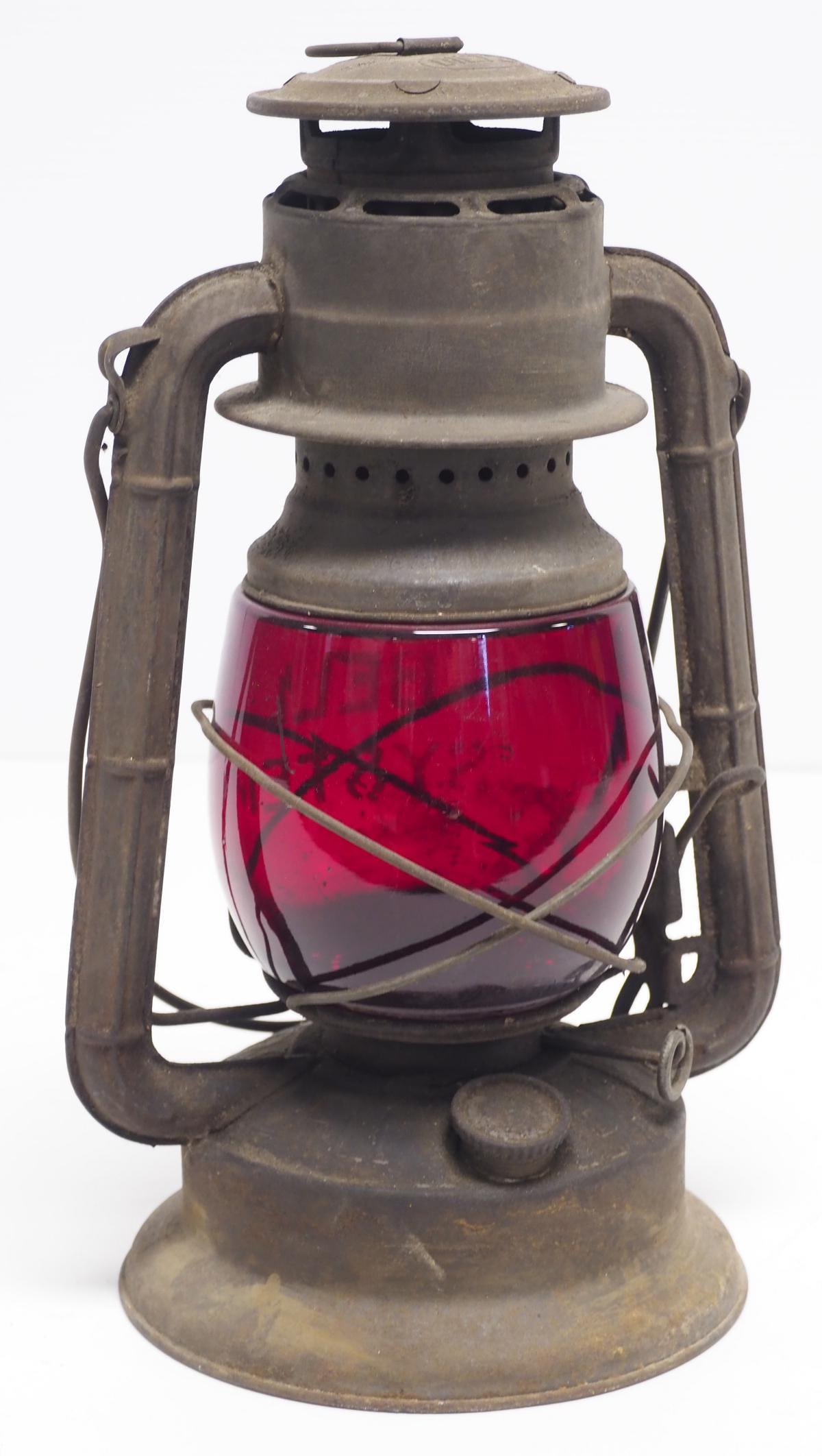 Bell System lantern: Bell System lantern with red etched globe