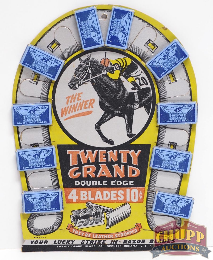 Twenty Grand Razor Blade Display: 9"x12" cardboard stand-up product display for Twenty Grand Razor Blade Display with some product - Excellent Condition Excellent