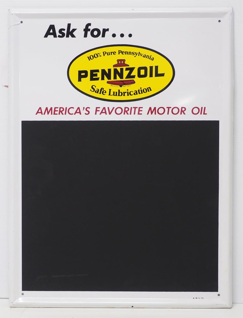 Pennzoil chalkboard sign: NOS 17.5"x24" SST Pennzoil chalkboard sign, marked A-M 3-73