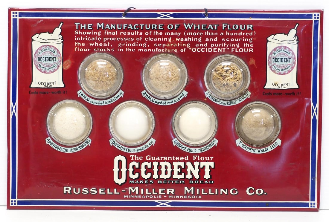 Occident Flour sample sign: 14"x9" tin over cardboard Occident Flour sample sign - Good Condition Good