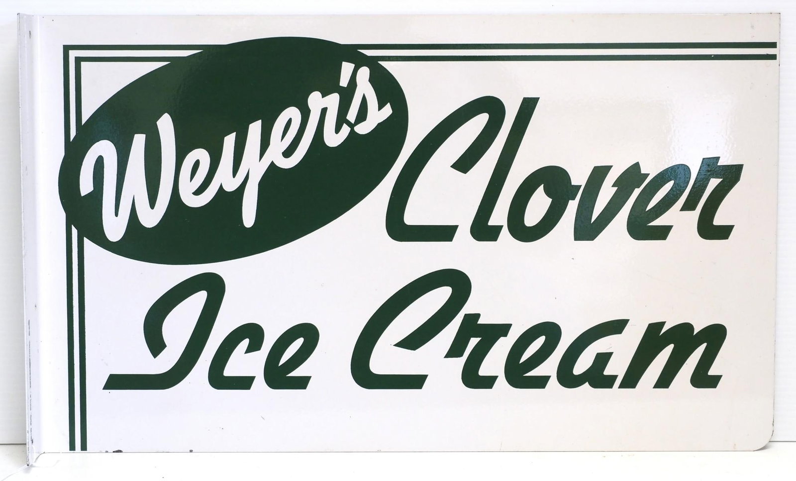 Weyer's Clover Ice Cream sign: 20"x12" DST flanged Weyer's Clover Ice Cream sign