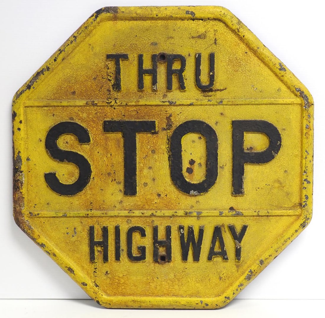 Cast iron STOP Thru Highway sign (1 of 3)