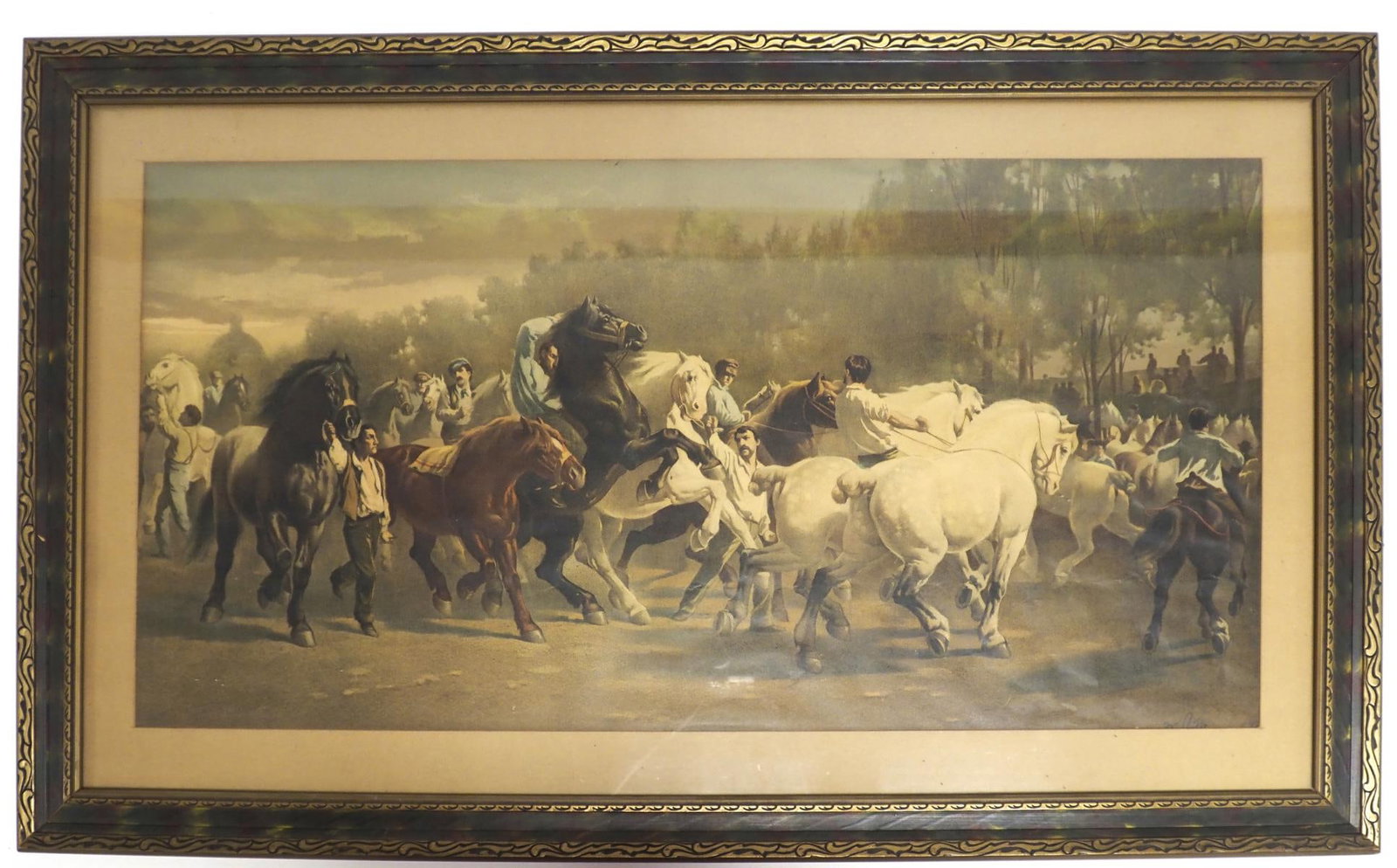 Framed print of wild horses: Framed print of wild horses, frame measures 41.5"x24"