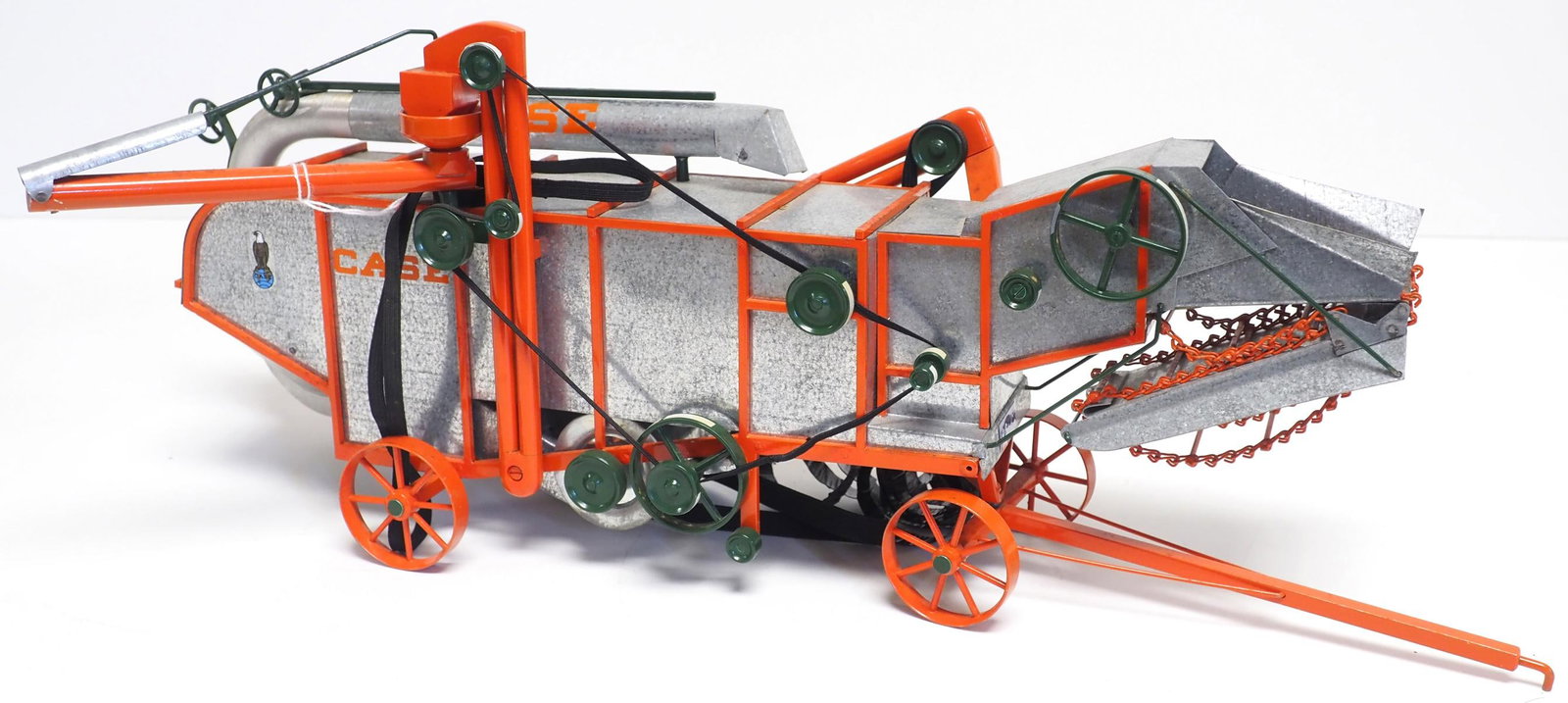 Custom Case threshing machine scale model: Custom Case threshing machine scale model, 6"x20"x8"H - one wheel bent Condition one wheel bent