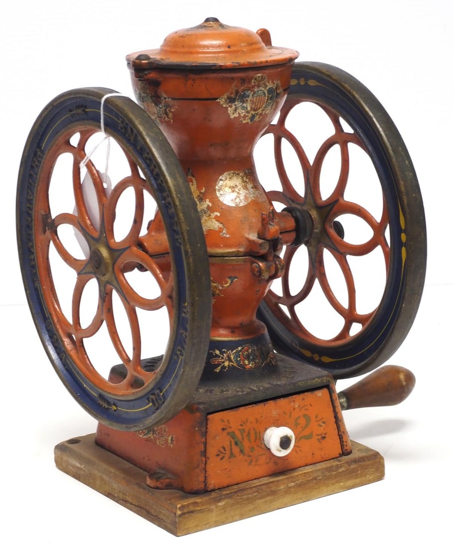 Enterprise No.2 table-top coffee grinder: Enterprise No.2 table-top coffee grinder, 8.75"dia. wheel, with very good original paint