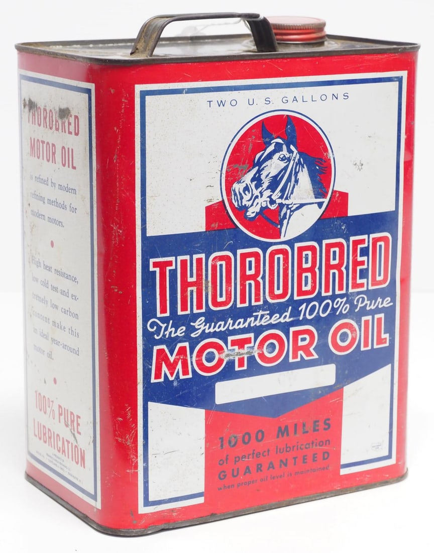 1-gallon Thorobred Motor Oil tin: 1-gallon Thorobred Motor Oil tin, empty - Good Condition Good