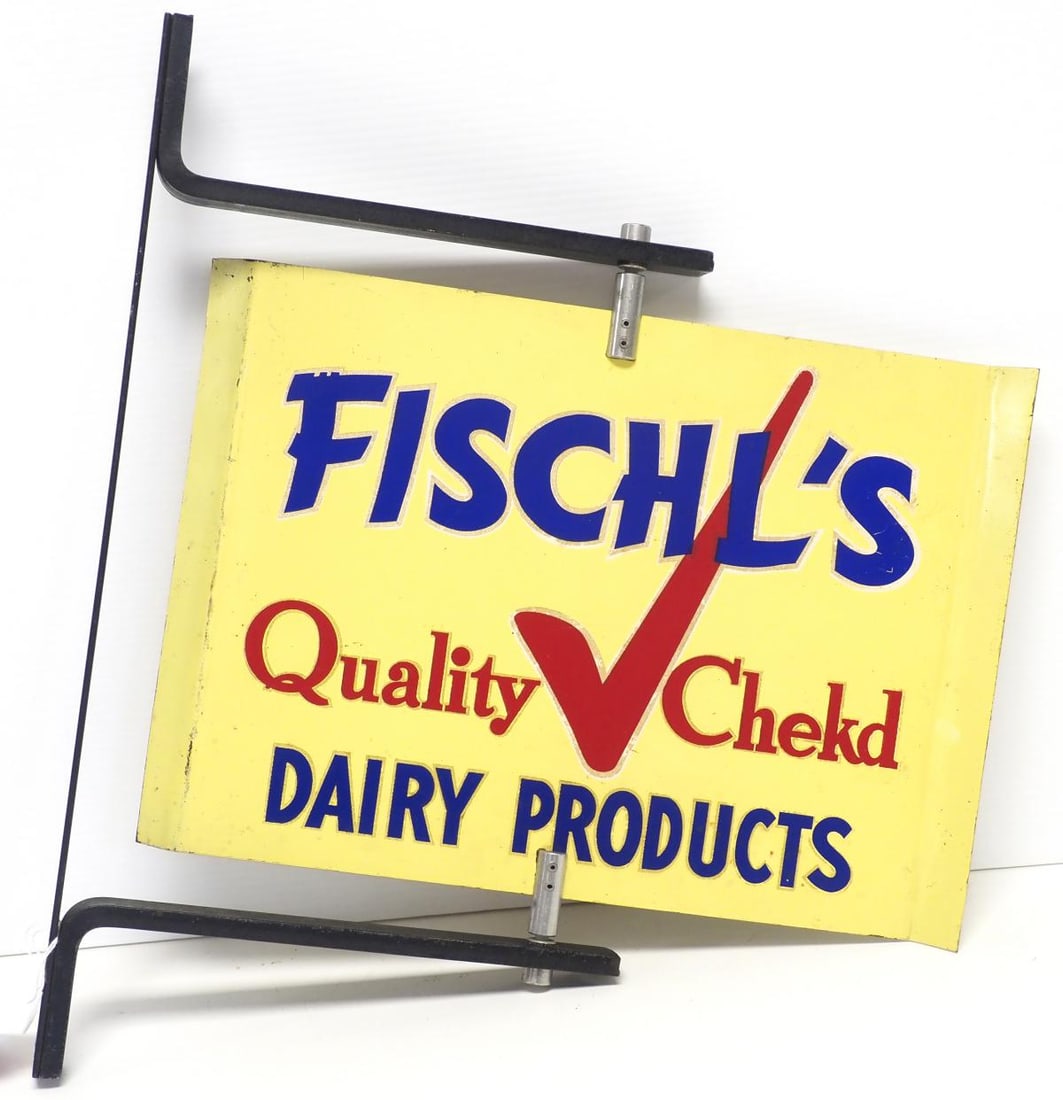 Fischl's Dairy Products spinner sign: 16"x11" DST Fischl's Dairy Products spinner sign with bracket