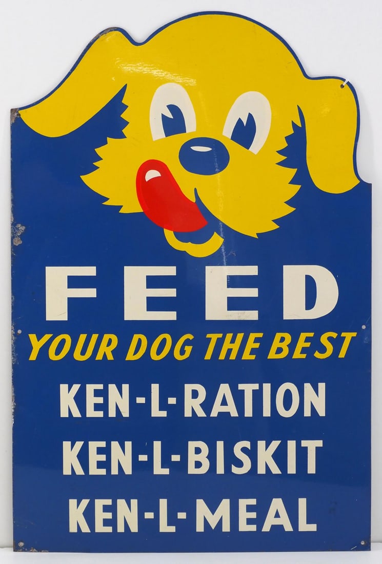 Feed Ken-L sign: 14"x21" SST Feed Ken-L-Ration, Ken-L-Biskit, Ken-L-Meal sign - Good Condition Good