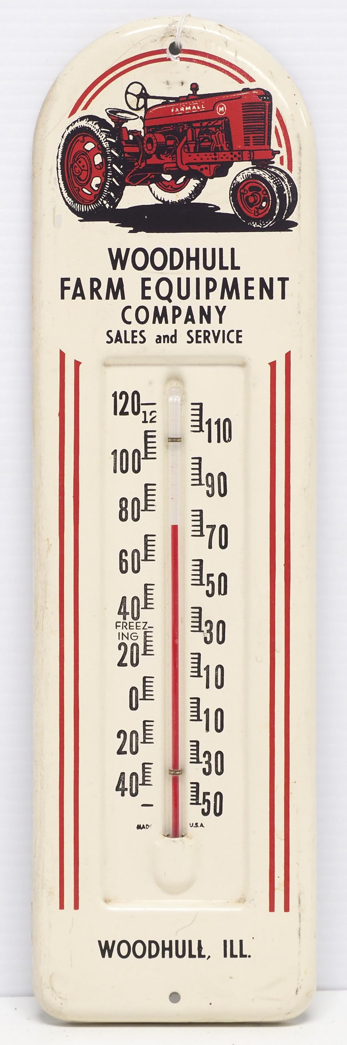 Woodhull Company thermometer: 3.75"x13.75" SST Woodhull Farm Equipment Company thermometer - Very Good Condition Very Good