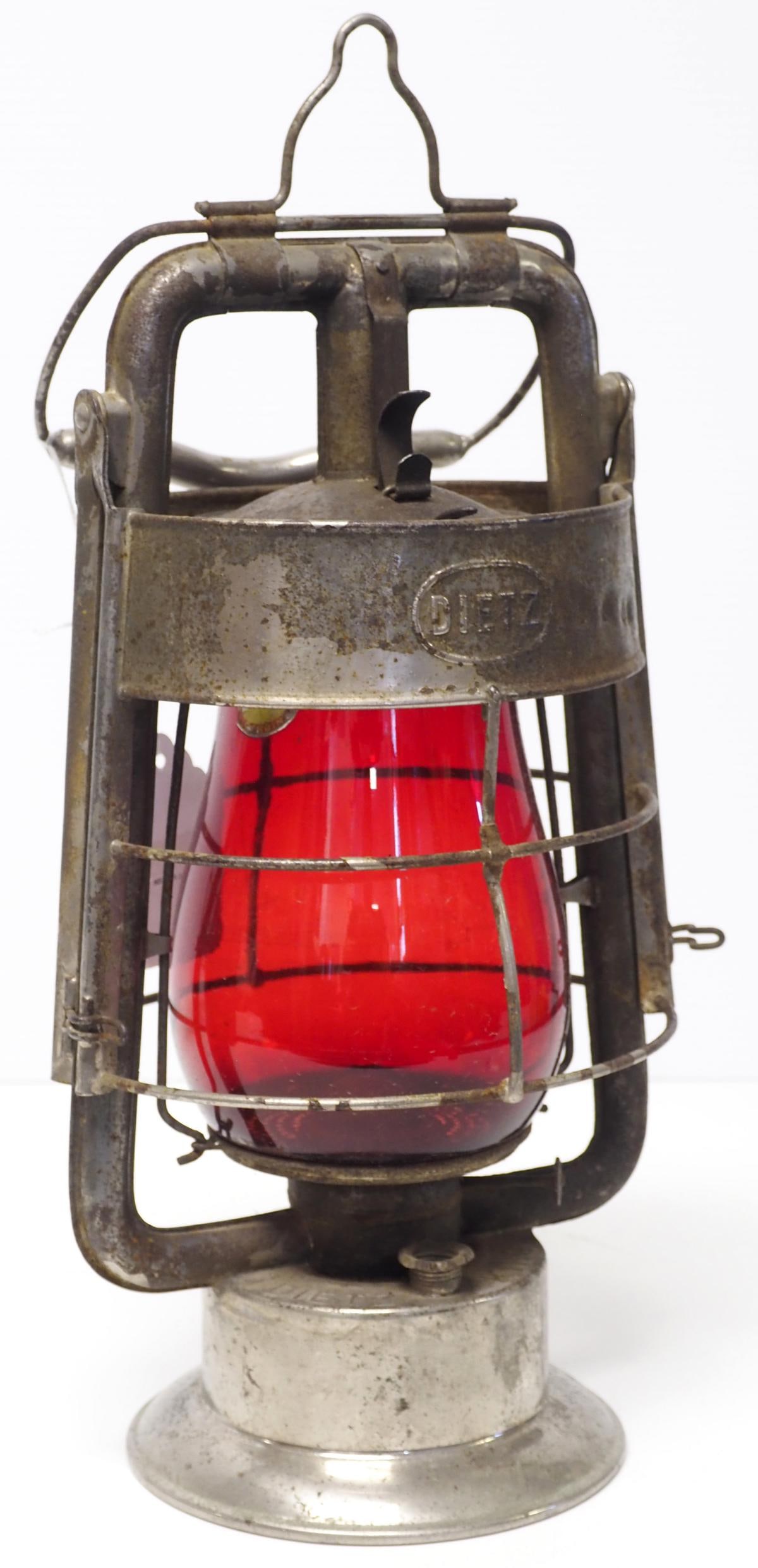 Dietz Fire Dept lantern with red globe: Dietz Fire Dept lantern with red globe
