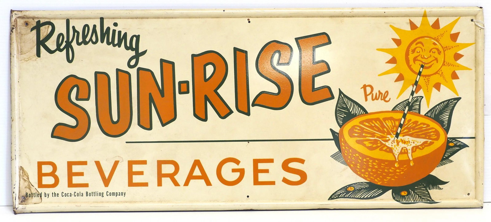 Sun-Rise Beverages sign: 28"x12" SST Sun-Rise Beverages sign with great color and graphics