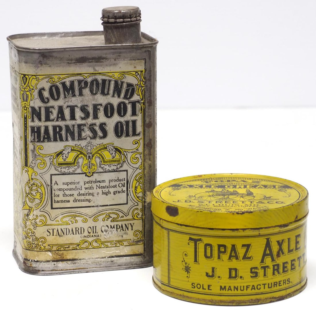 Neatsfoot Harness Oil tin. / Topaz Axle Grease tin (1 of 3)