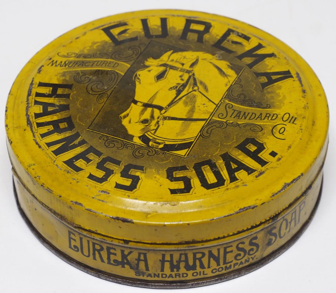 Eureka Harness Soap tin: Eureka Harness Soap tin with great graphics, 5.25"dia.