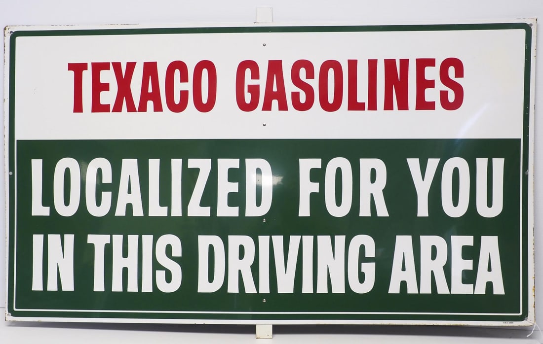 Texaco Gasoline sign, marked MCA: 42"x24" SST Texaco Gasoline sign, marked MCA - Very Good Condition Very Good