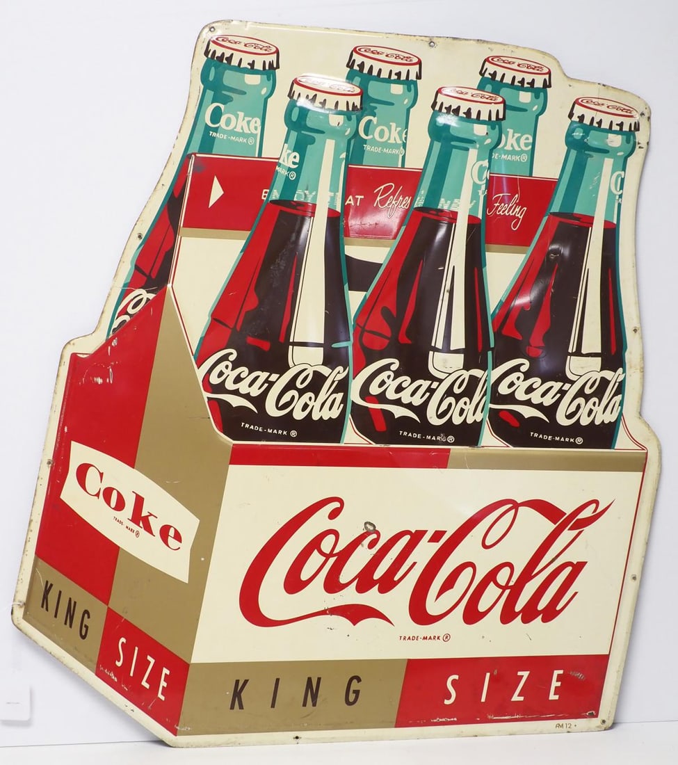 Coca Cola King Size 6-pack sign: 30"x36" SST embossed Coca Cola King Size 6-pack sign, marked AM12 - Good Condition Good