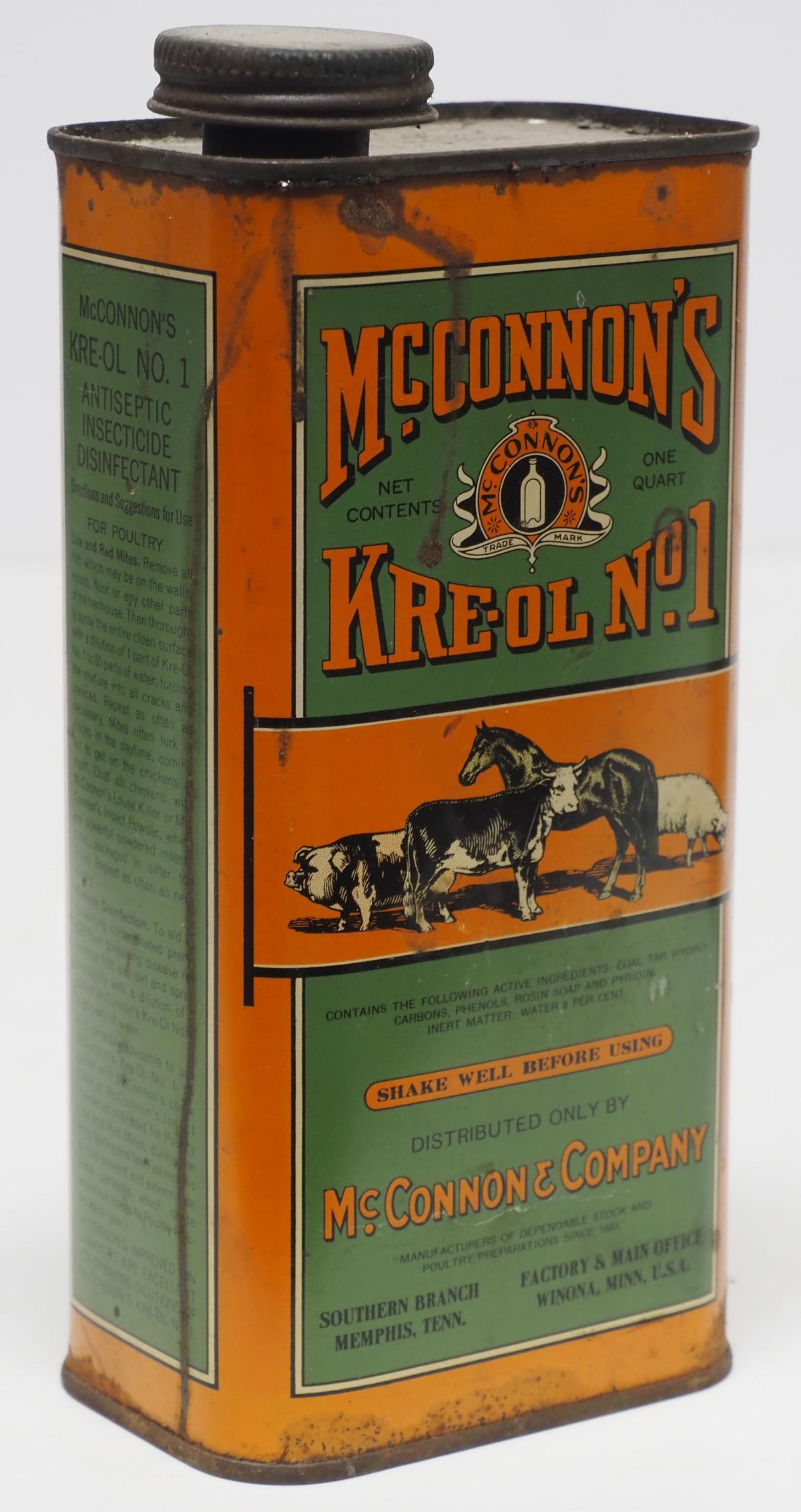 1-quart McConnon's Kre-ol No.1: 1-quart McConnon's Kre-ol No.1 with great animal graphics, empty