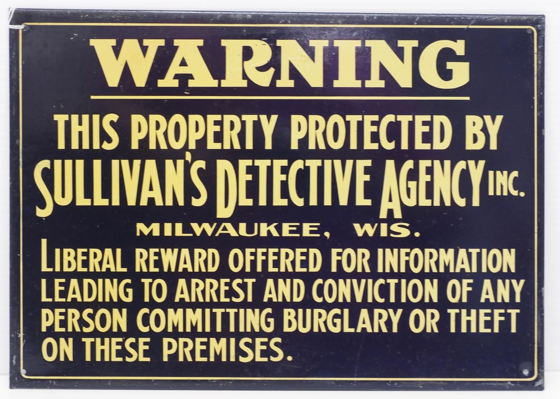 Sullivan's Detective Agency sign: 13"x9.5" SST Sullivan's Detective Agency Warning, Property Protected sign - Good Condition Good