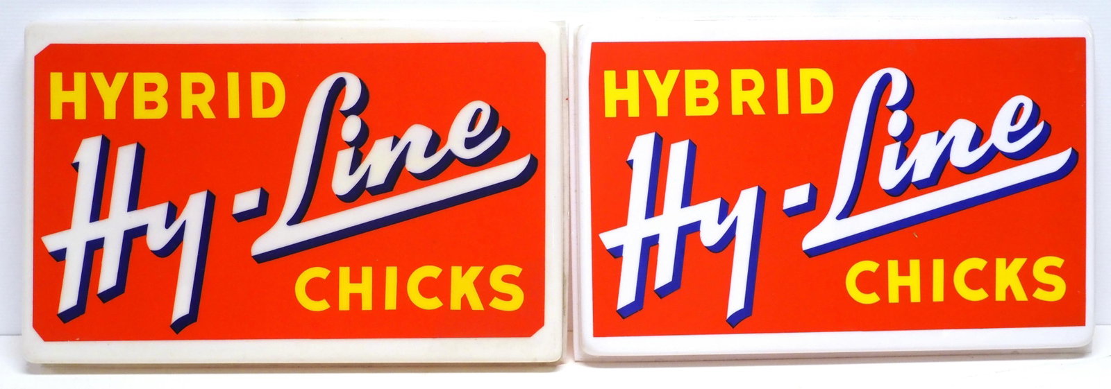 Hy-Line Hybrid Chicks inserts for sign: NOS (2) 23.5"x15" plastic Hy-Line Hybrid Chicks inserts for sign, with original box - Excellent Condition Excellent