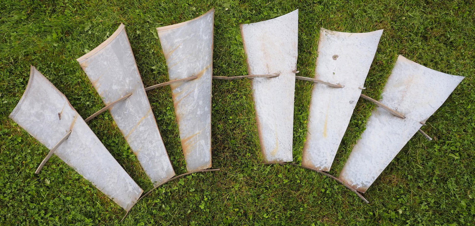 (2) Sections of galvanized windmill fan: (2) Sections of galvanized windmill fan, blades 29"H