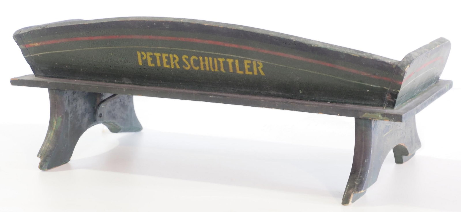 Peter Schuttler wooden goat wagon seat: Peter Schuttler wooden goat wagon seat with excellent paint and stenciling