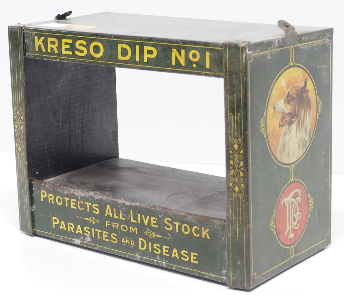 Kreso Dip No.1 tin countertop product display: Kreso Dip No.1 tin countertop product display, 12"x6"x9"H
