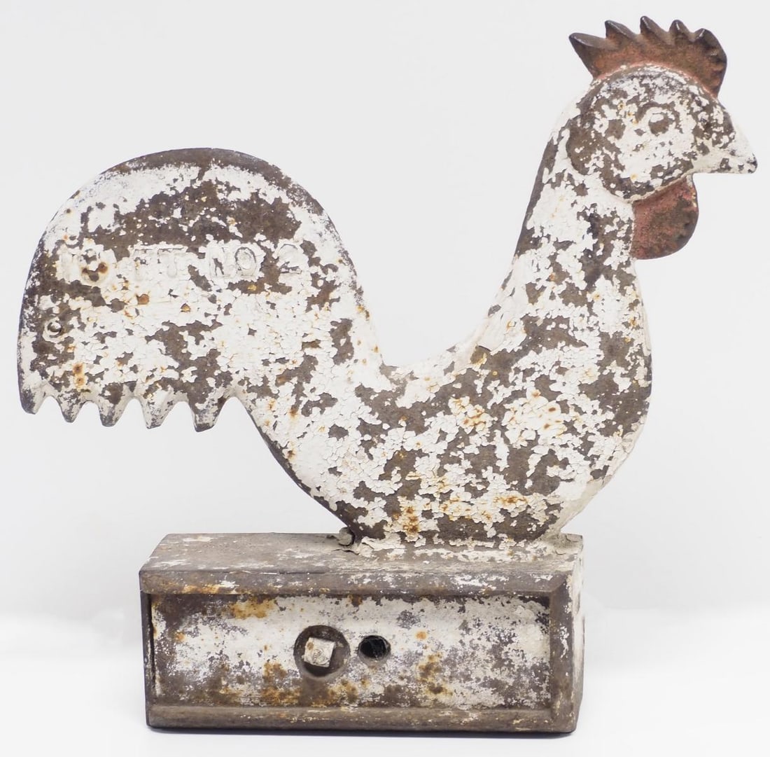 Cast iron rainbow-tail rooster windmill weight: Cast iron rainbow-tail rooster windmill weight, embossed 10FT #2, 16"H