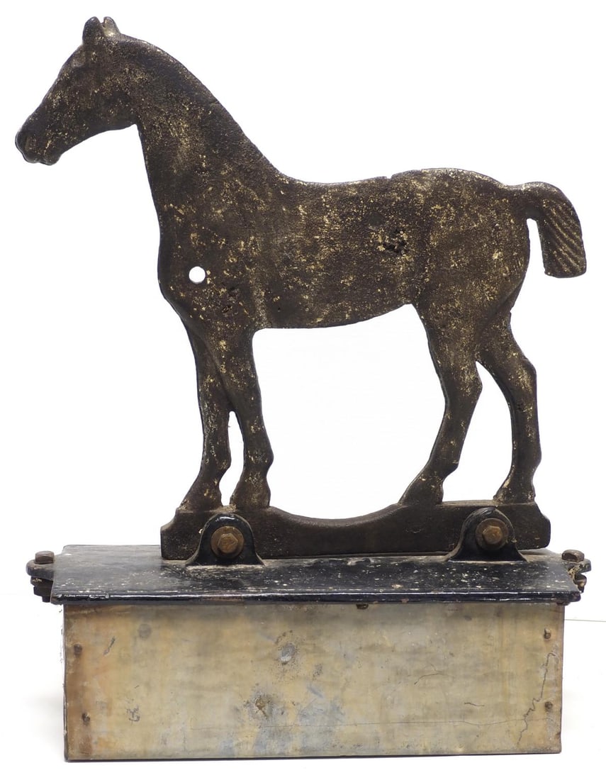 Cast iron bobtail horse windmill weight with base: Cast iron bobtail horse windmill weight with base, 21"H