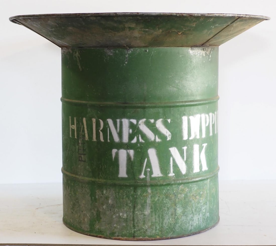 Harness Dipping Tank: Harness Dipping Tank with stenciling and inside screen * * NOT ELIGIBLE FOR IN-HOUSE SHIPPING. Please contact the auction house for transport options and additional details. Items must be picked up