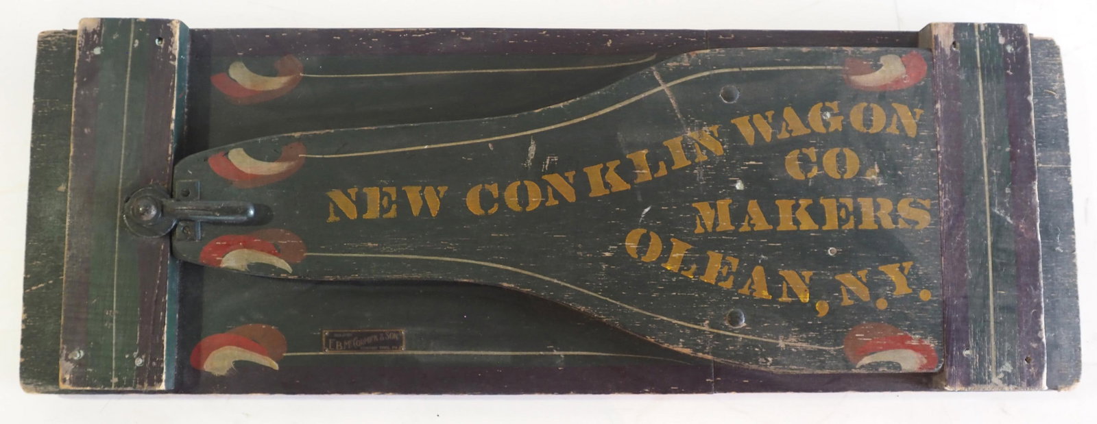 New Conklin box wagon tailgate: New Conklin box wagon tailgate with brass dealer tag for E.B. McCormick & Son of Cherry Tree, PA, great stenciling!