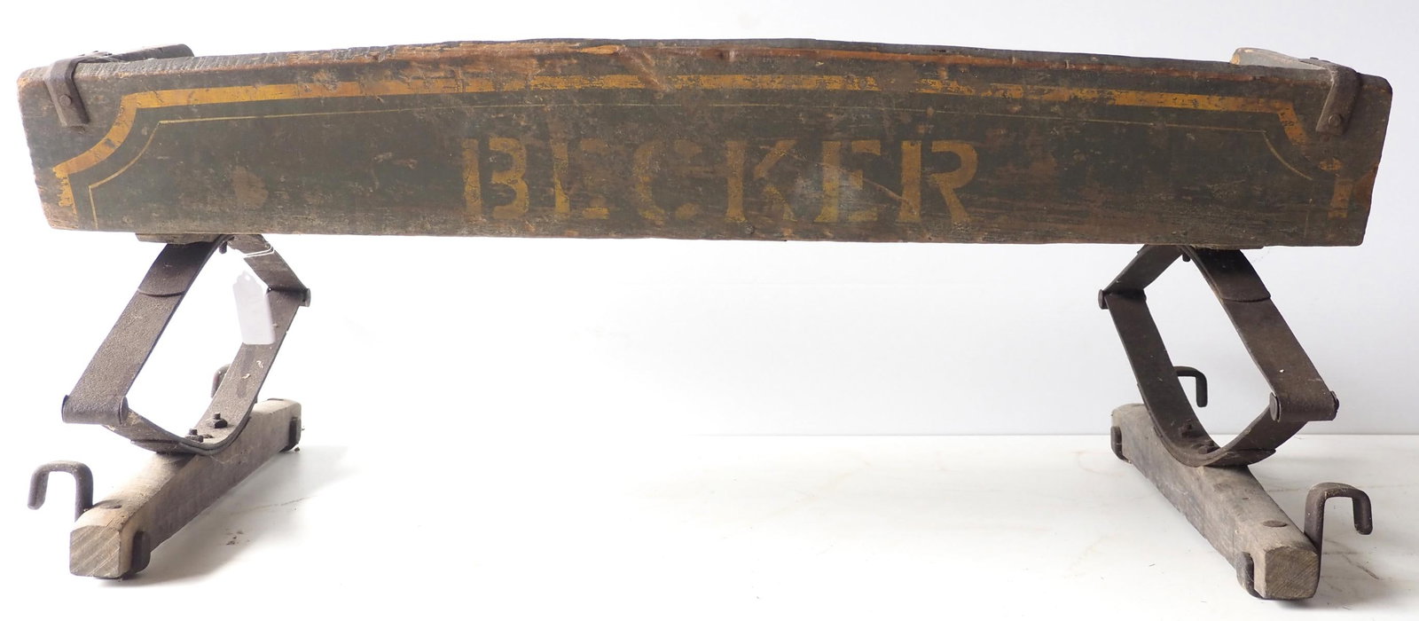 Becker box wagon seat: Becker box wagon seat with good original paint and stenciling * * NOT ELIGIBLE FOR IN-HOUSE SHIPPING. Please contact the auction house for transport options and additional details. Items must be picke