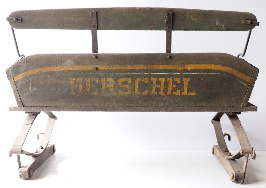 Herschel box wagon seat: Herschel box wagon seat with good original paint and stenciling * * NOT ELIGIBLE FOR IN-HOUSE SHIPPING. Please contact the auction house for transport options and additional details. Items must be