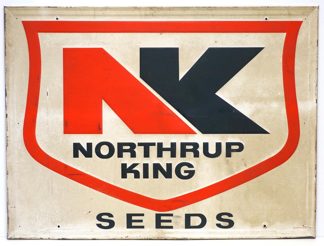 Northrup King Seeds sign, marked Stout: 47"x35" SST embossed Northrup King Seeds sign, marked Stout - Good Condition Good
