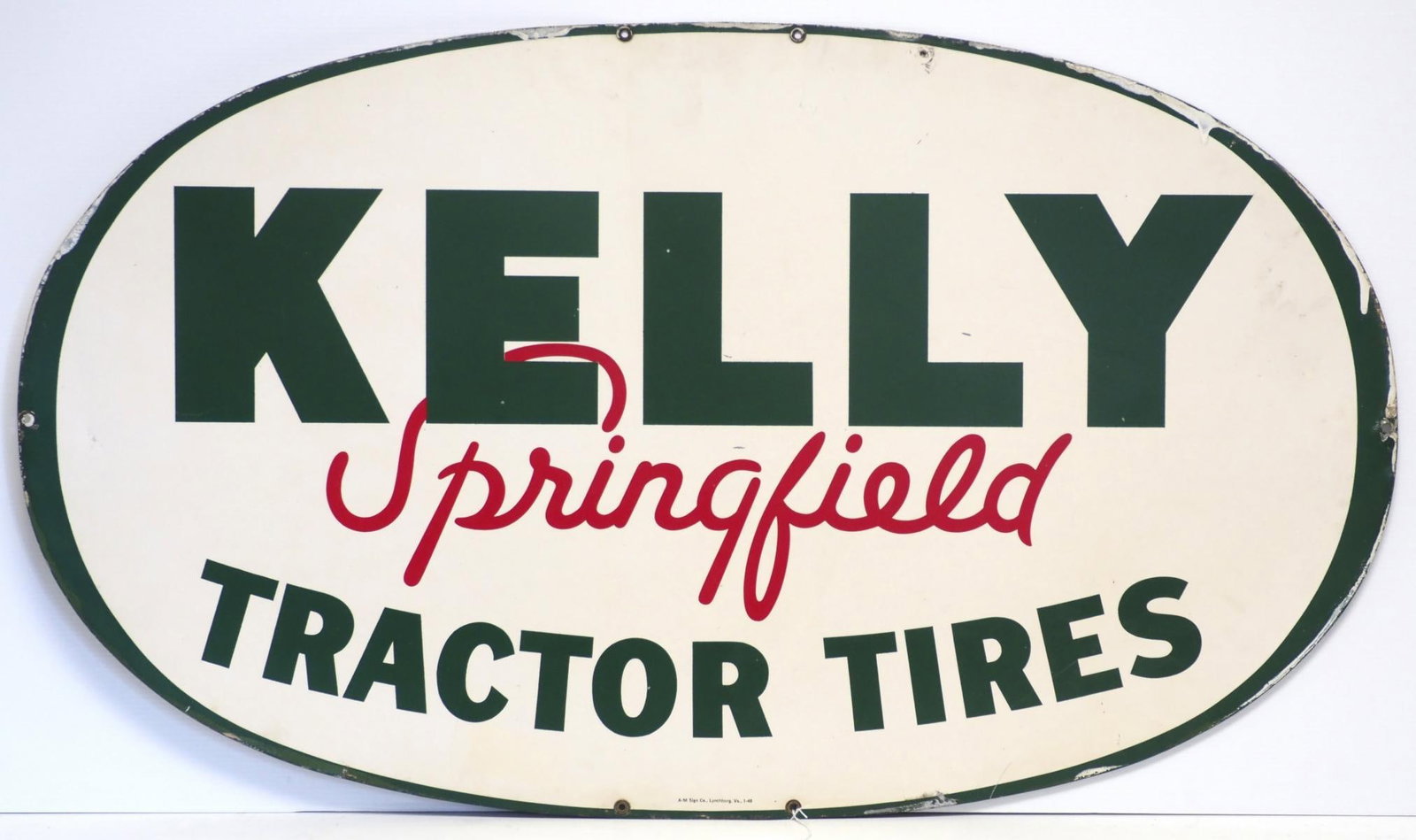Kelly Springfield Tractor Tires sign: 48"x28" SST Kelly Springfield Tractor Tires sign, marked A-M 1-48 - Good with paint splatter around edges Condition Good with paint splatter around edges